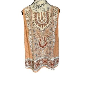 Lucy & Laurel Tan Paisley Tank Top Size L Boho Lightweight
